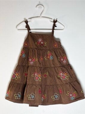 Vintage Gymboree Chocolate Pudding Tiered Sundress Floral Embroidered Boho Sz